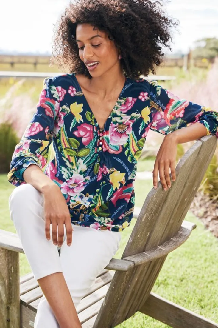 samantha_georgette_top_4.webp Best Sale Soft Surroundings Samantha Georgette Top NavyPaisley