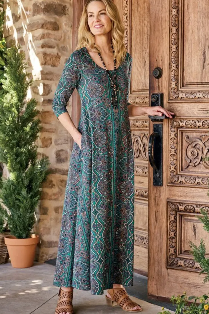 santiago__sleeve_dress_11.webp Outlet Soft Surroundings Santiago 3/4 Sleeve Dress