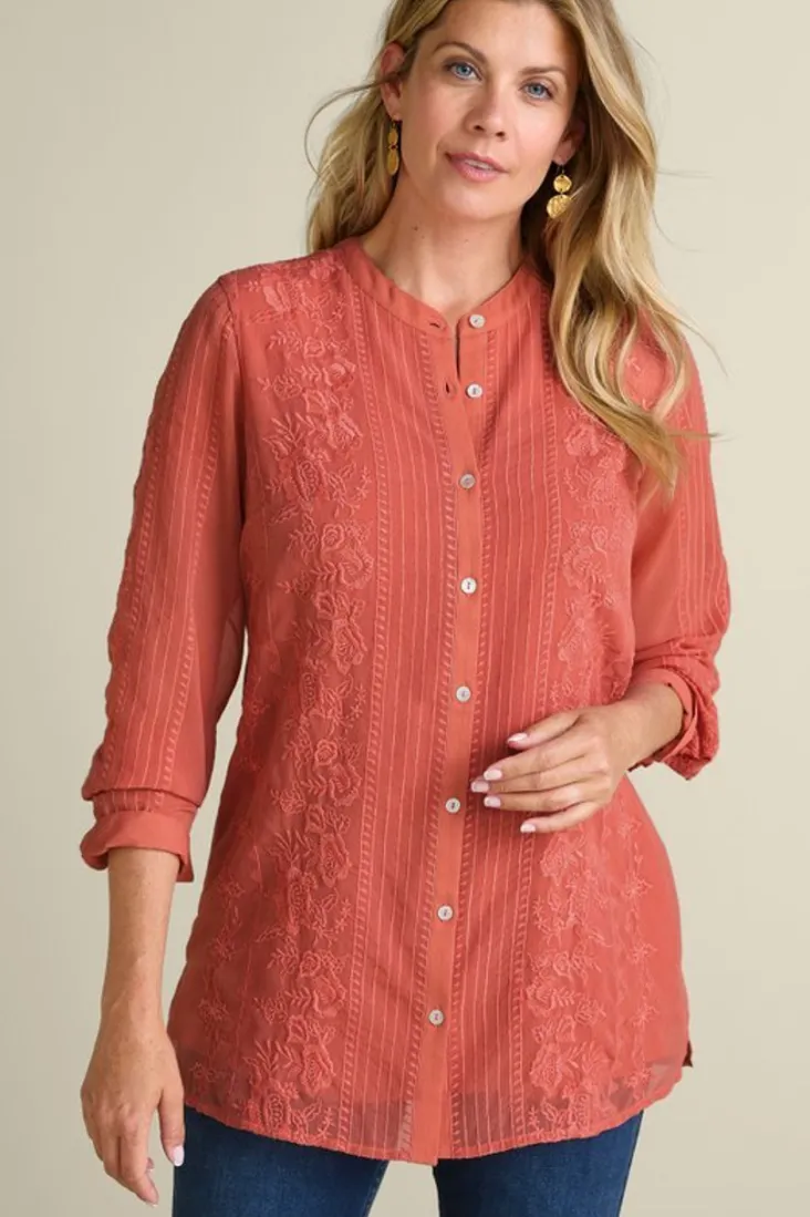 Sale Soft Surroundings Serafine Embroidered Tunic ApricotBrandy