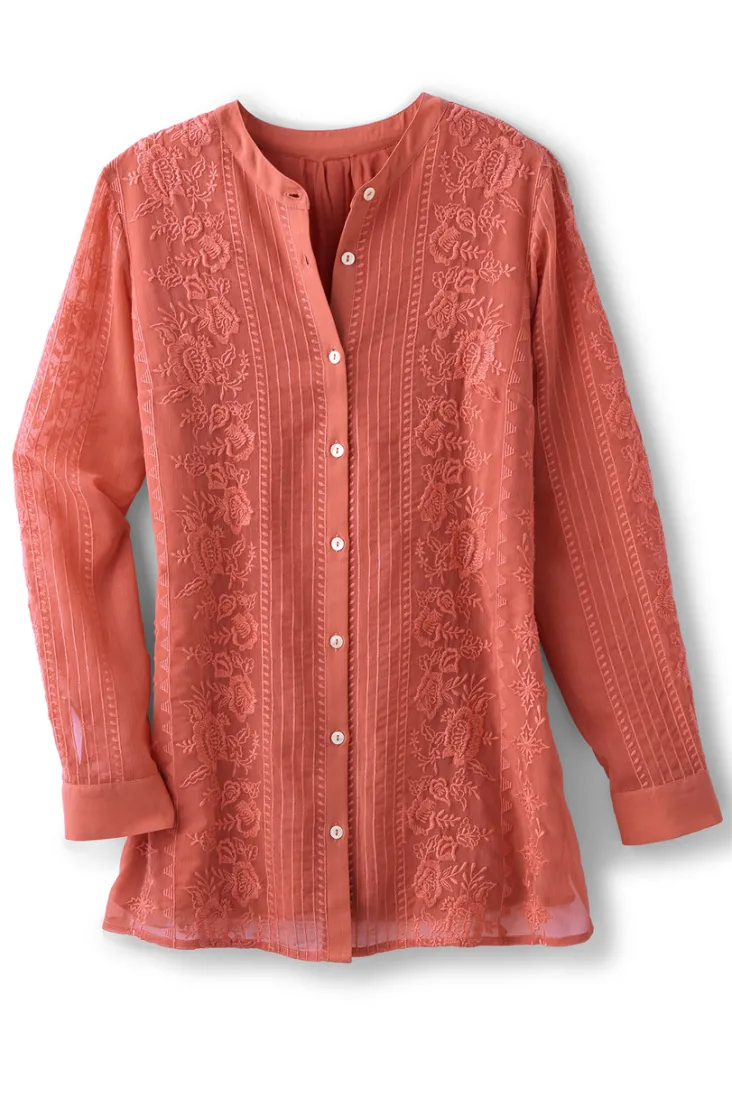Sale Soft Surroundings Serafine Embroidered Tunic ApricotBrandy