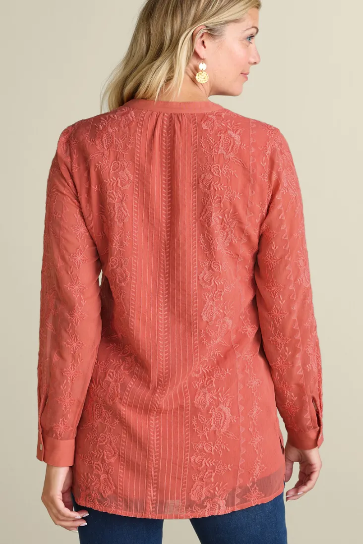 serafine_embroidered_tunic_3.webp Sale Soft Surroundings Serafine Embroidered Tunic ApricotBrandy