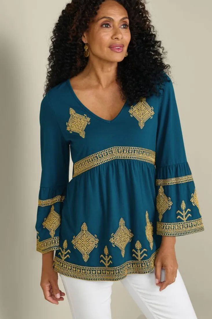 Fashion Soft Surroundings Setara 3/4 Sleeve Top MoroccanBlue