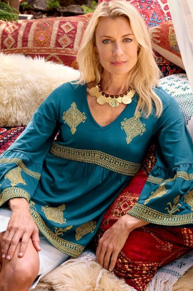 setara__sleeve_top_5.webp Fashion Soft Surroundings Setara 3/4 Sleeve Top MoroccanBlue