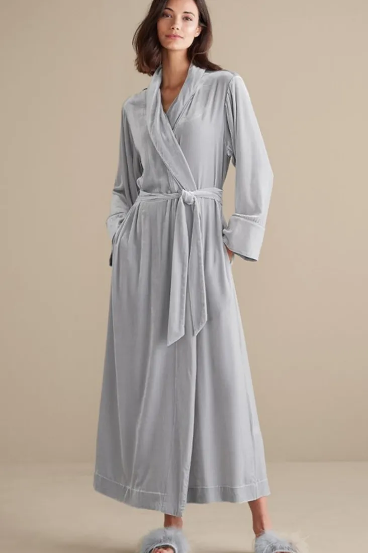 Discount Soft Surroundings Silk Velvet Robe PlatinumGrey