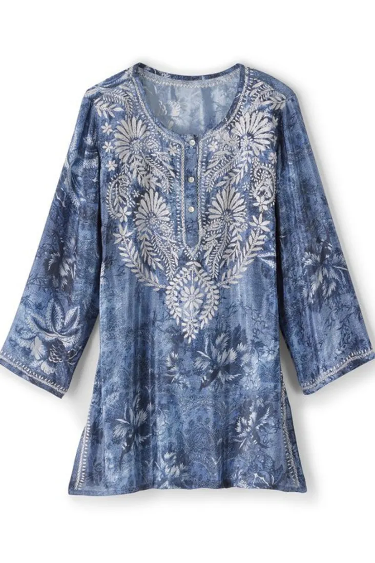 Shop Soft Surroundings Silvia Embroidered Tunic BlueMulti