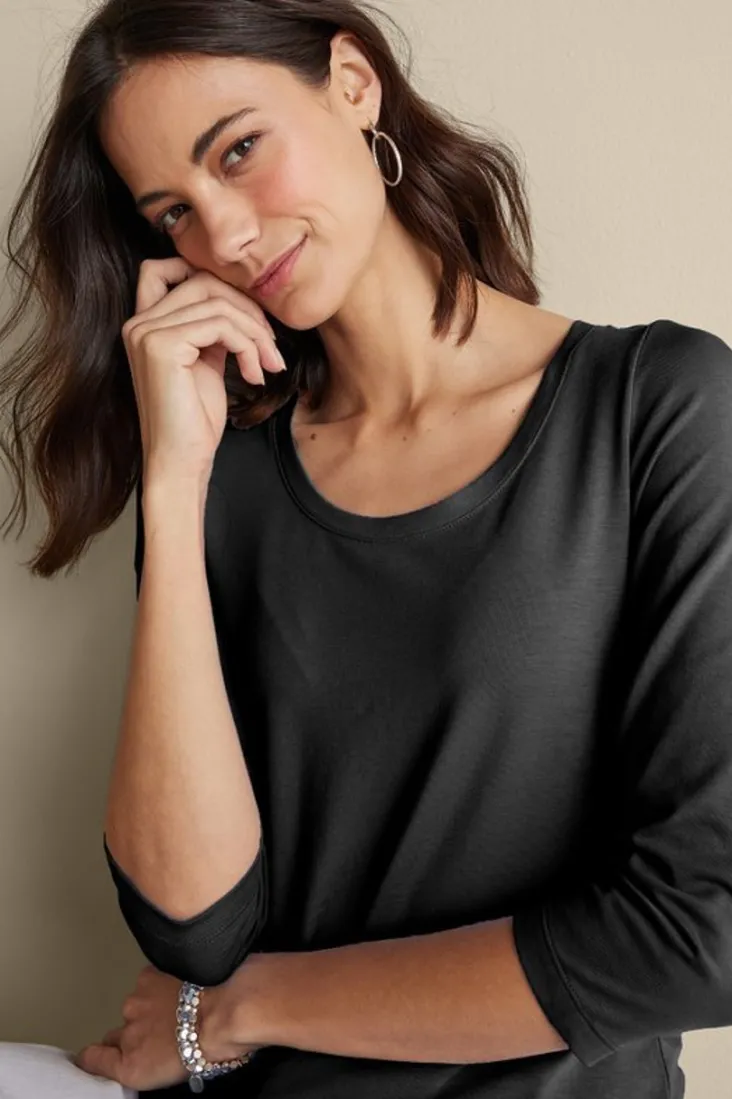 soft_essential_supima__sleeve_tee_3.webp Sale Soft Surroundings Soft Essential Supima 3/4 Sleeve Tee
