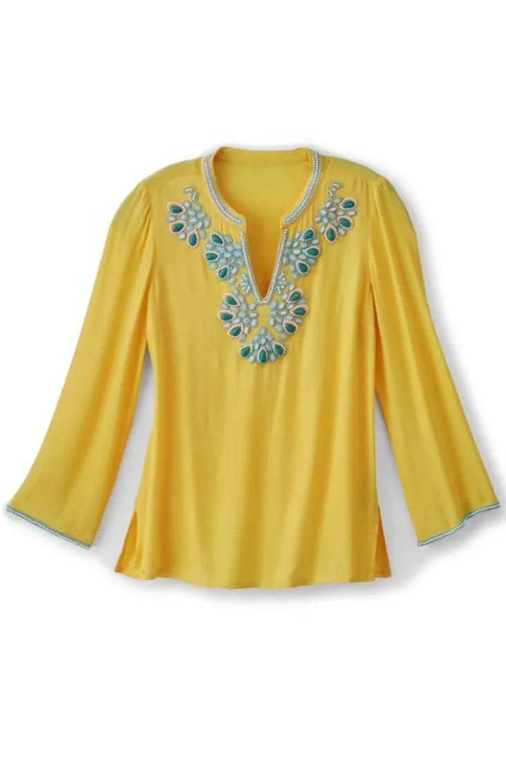 soraya_embellished_tunic_1.webp Shop Soft Surroundings Soraya Embellished Tunic Sunstruck
