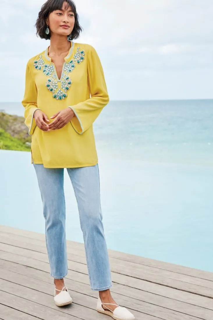 soraya_embellished_tunic_4.webp Shop Soft Surroundings Soraya Embellished Tunic Sunstruck