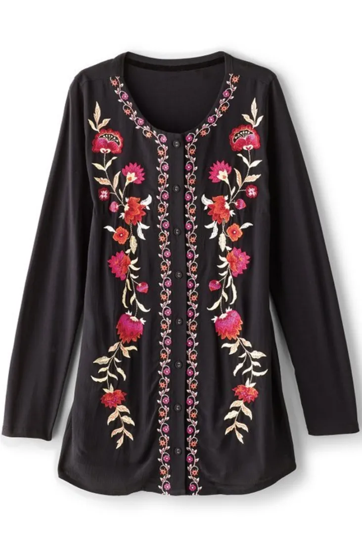 Best Soft Surroundings Talulla Embroidered Tunic BlackBeauty