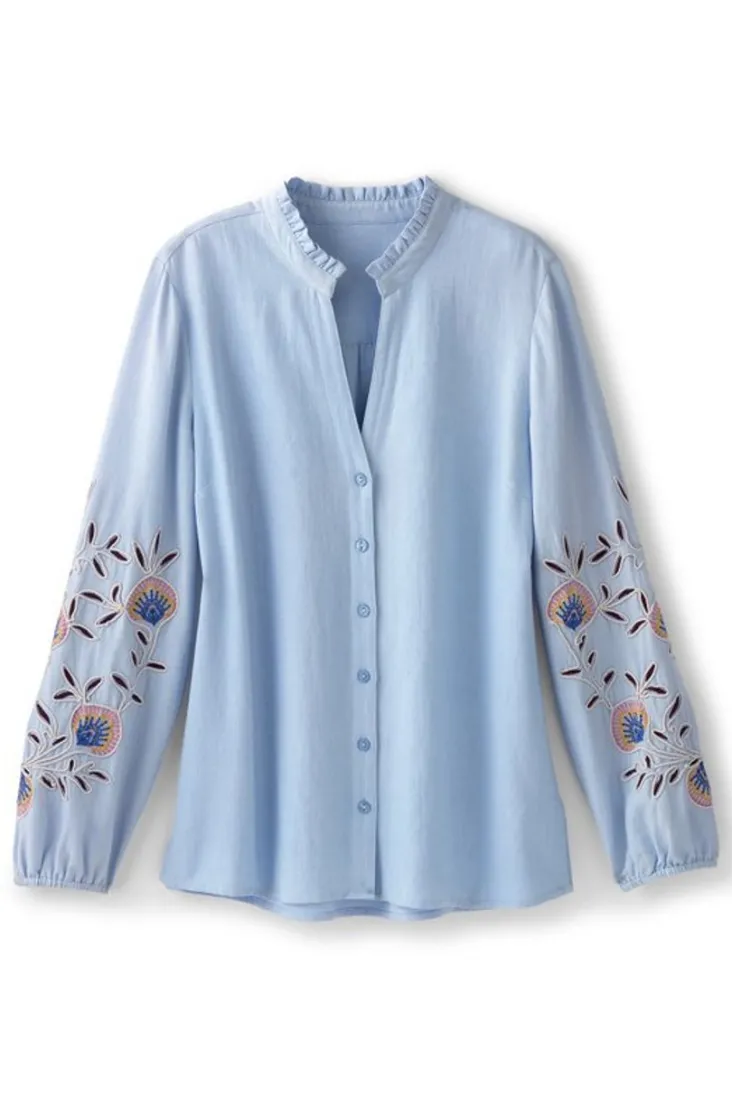 Store Soft Surroundings Titania Embroidered Top ChambrayBlue