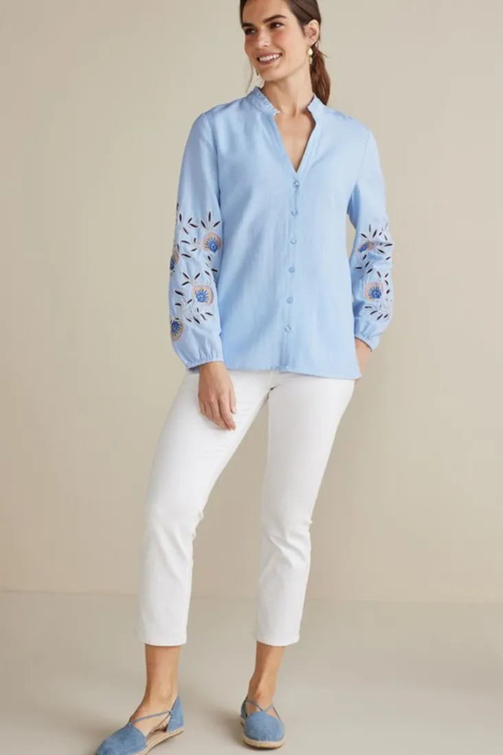 titania_embroidered_top_2.webp Store Soft Surroundings Titania Embroidered Top ChambrayBlue