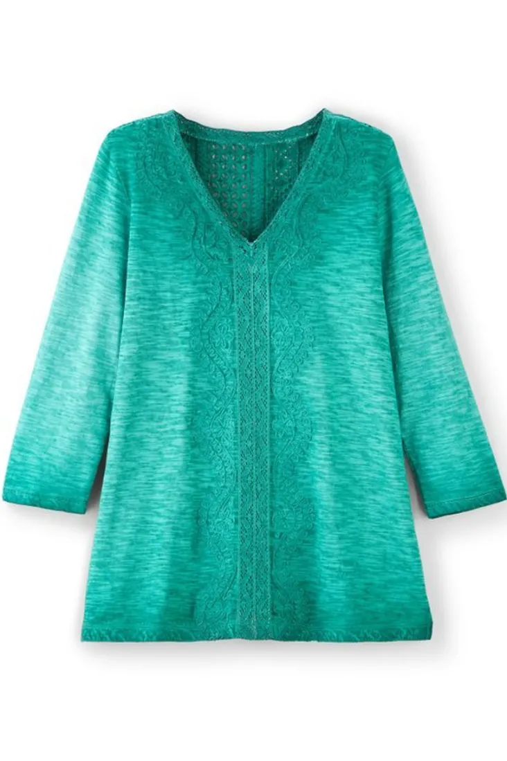 New Soft Surroundings Trevi Lace Top JewelGreen