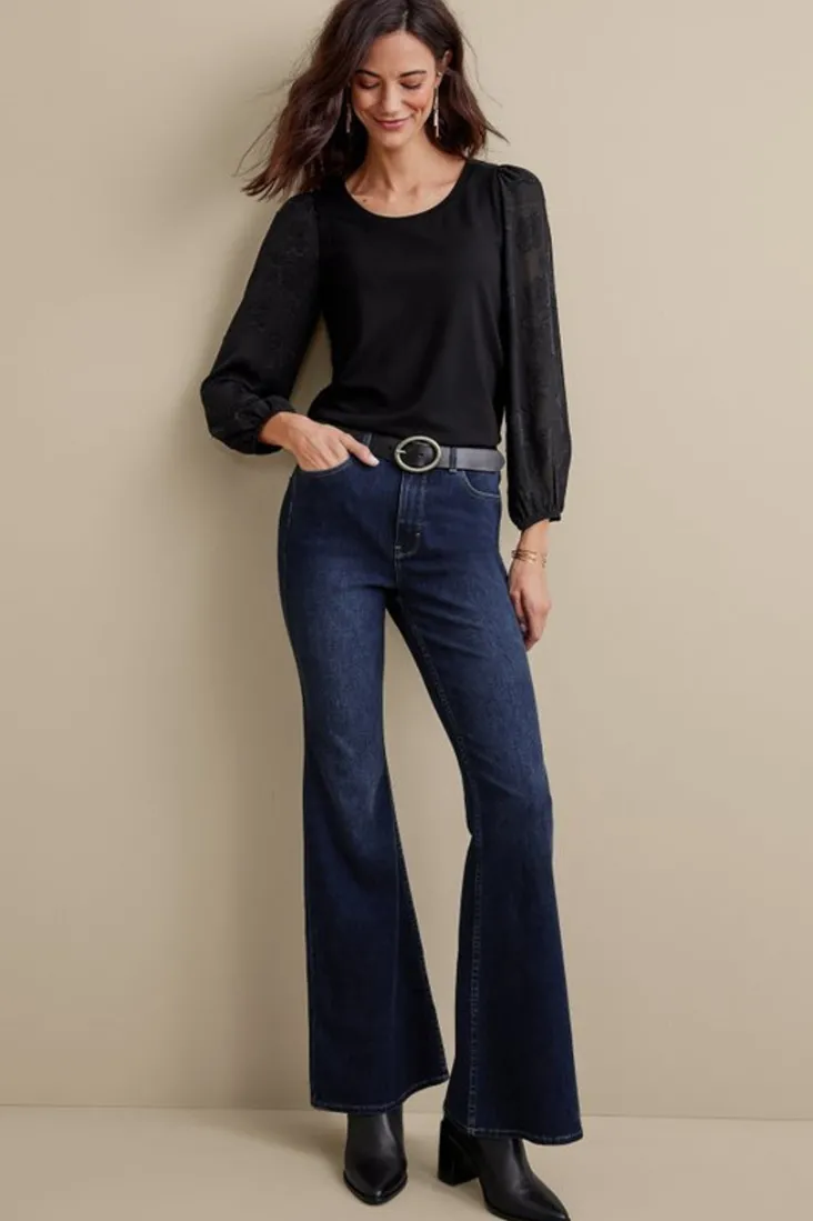 New Soft Surroundings Ultimate Denim Flare Jeans TidalBlueWash