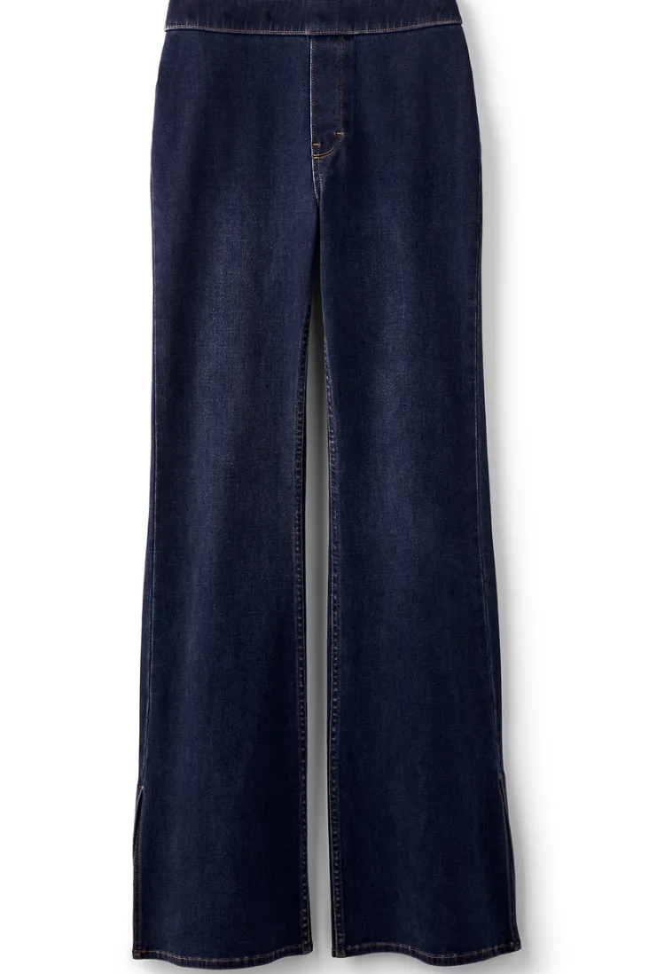 Store Soft Surroundings Ultimate Denim Slit Hem Flare Jeans TidalBlueWash