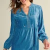 Discount Soft Surroundings Verna Embellished Velvet Tunic BlueSapphire