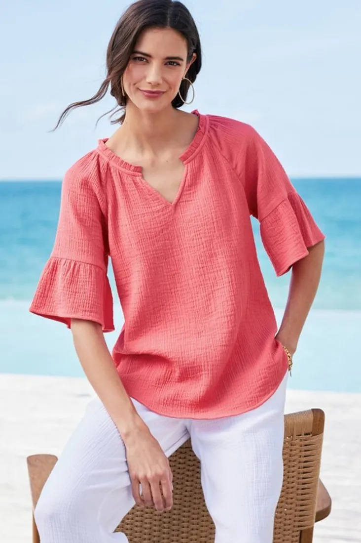 vinka_gauze_pullover_13.webp Shop Soft Surroundings Vinka Gauze Pullover SunkistCoral