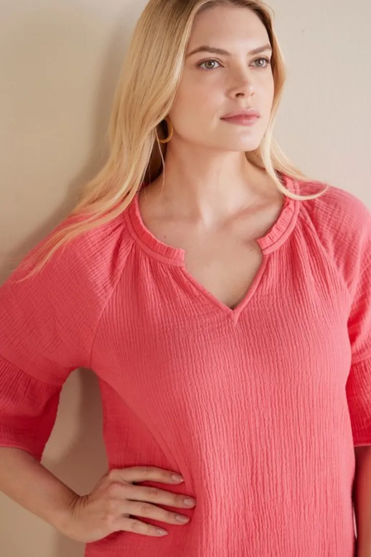 vinka_gauze_pullover_14.webp Shop Soft Surroundings Vinka Gauze Pullover SunkistCoral