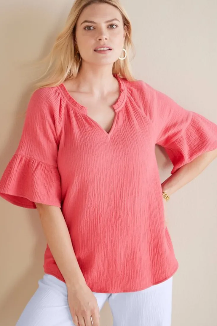 vinka_gauze_pullover_8.webp Shop Soft Surroundings Vinka Gauze Pullover SunkistCoral